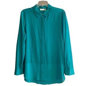 DKNYC Long/Short Sleeve Button Down Teal Top Size Large